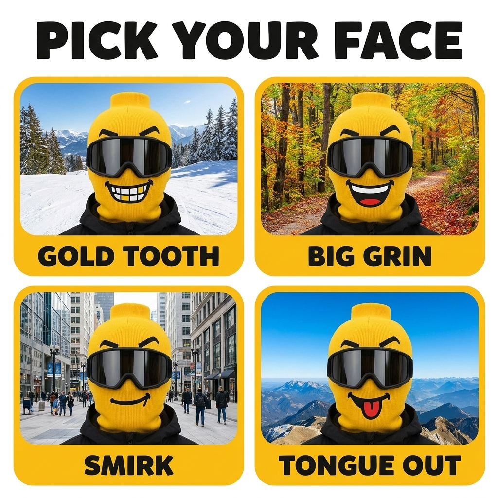Pick your face: Gold Tooth, Big Grin, Smirk, Tongue Out